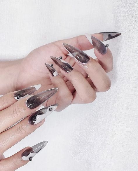 Transparent Black Nails, Black Nails, White Paints, Silver Rings, Hair Cuts, Nail Art, Nails, Silver, Black