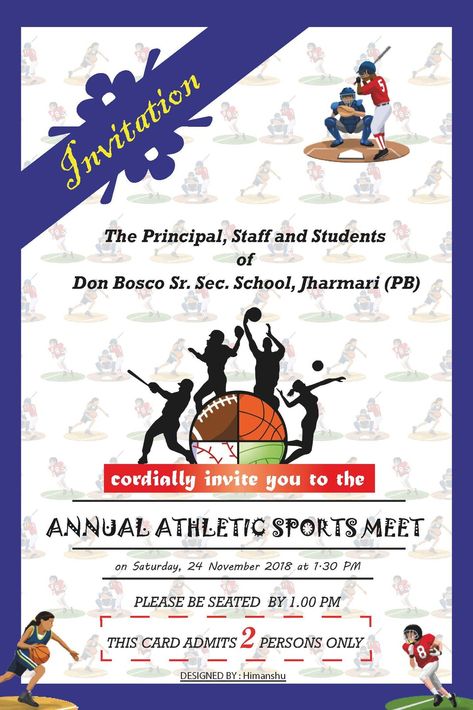 Sports Meet Invitation Card, Sports Invitation Card Design, School Invitation Card Design, Sports Day Invitation, School Invitation Card, Design Paper Crafts, Invitation Card Sample, Wedding Invitation Cards Online, Invitation Card Format