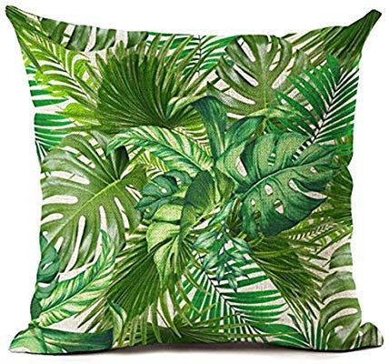 DAEDALUS Tropical Green Plant Leaves Flower Linen Cushion Cover Pillow Case Home Decor Green Pillow Covers, Leaf Print Pattern, Bird Pillow, Green Pillows, Flower Pillow, Sofa Cushion Covers, Plant Pattern, Linen Pillow Cases, Leaf Flowers