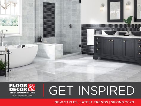 Spring 2020 Inspiration Catalog | Floor & Decor - Page 1 Large Bathroom, White Marble Tiles, Primary Bathroom, Master Bath Remodel, Bathroom Remodel Designs, Decor Spring, Marble Tile, Bathroom Remodel Master, Bath Remodel