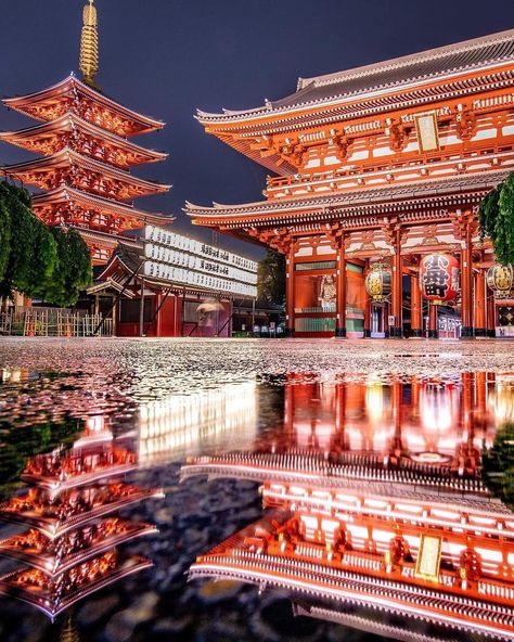 12k Likes, 123 Comments - 🇯🇵Japan TripX🇯🇵 (@japan_trip_x) on Instagram: “. . Tag→#japan_trip_x . . . 📍Senso-ji Temple Tokyo ,Japan . . 📸@ubutsq . . . #super_japan_channel…” Tokyo Temple, Beautiful Places In Japan, Sensoji Temple, Ancient Japan, Japan Architecture, Asian Architecture, Reflection Photography, Go To Japan, Aesthetic Japan