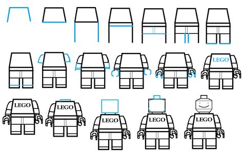 How To Draw A LEGO man. Easy Free Step by Step Drawing Tutorial For Kids - or for drawing-challenged mommies! Doodle Guide, Draw Tutorial, Drawing Legs, 5th Grade Art, Lego Man, Drawing Tutorials For Kids, Art Worksheets, Shared Room, Lego For Kids