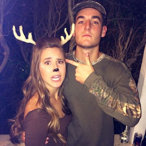 Halloween hunter deer costume Dear Halloween Costume, Deer And Hunter Couples Costume, Deer And Hunter Costume, Deer And Hunter, Hunter Costume, Hunter Deer, Deer Outfit, Dear Costume, Deer Makeup