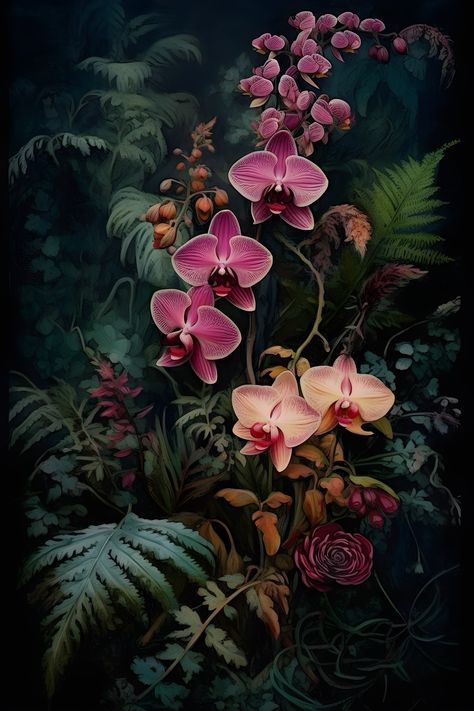 Gothic Botanical, Dark Floral Painting, Dark Floral Aesthetic, Moody Florals, Dark Botanical Aesthetic, Moody Flowers, Peony Flower Aesthetic, Woodland Flowers, Flower Bedroom