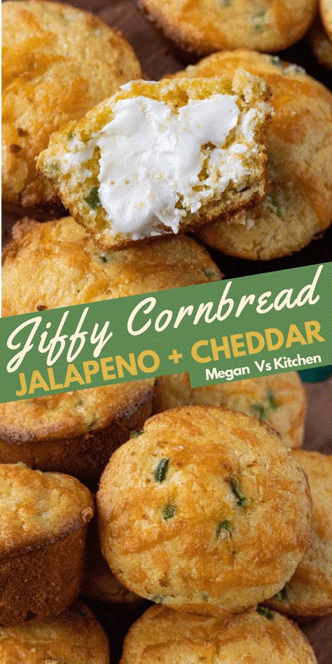 Spice up your typical cornbread by adding jalapenos, cheddar, and buttermilk to your Jiffy Cornbread Mix. These Jiffy Jalapeno Cornbread Muffins will be the star of your dinner table. Jiffy Jalapeno Cornbread, Spicy Cornbread Muffins, Jalapeno Cornbread Jiffy, Jiffy Mix Recipes, Jiffy Recipes, Spicy Cornbread, Jiffy Cornbread Recipes, Savory Cornbread, Best Cornbread Recipe