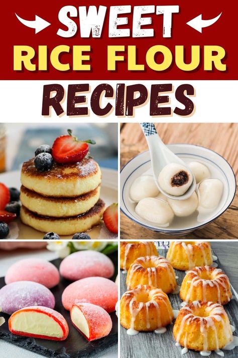 Switch up regular flour for these sweet rice flour recipes! From mochi cake to muffins to waffles, you'll love these treats. Sweet White Rice Flour Recipes, Sweet Rice Flour Recipes Desserts, Rice Flour Desserts, Sweet Rice Flour Recipes, White Rice Flour Recipes, Recipes With Rice Flour, Rice Flour Muffins, International Meals, Sweet Rice Flour