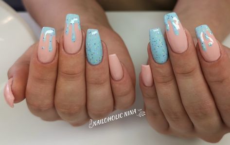 Nude and blue fizzy combo Dripping Nails, Summer Ice Cream, Summer Nails, Nail Designs, Ice Cream, Cream, Nails, Blue, Beauty