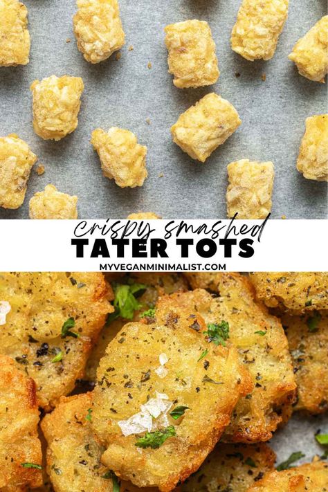 These crispy smashed tater tots are an easy appetizer, a fun side dish, or a snack. Using just 6 ingredients we take humble tater tots and turn them into an addicting dish. Give your standard tater tots a shake-up with this trending TikTok sensation. Crispy on the outside, but with a soft potato inside, these flavorful bites are the perfect twist. Whether you're prepping for a big gathering, making a family meal, or simply enjoying a solo dinner, these crispy tater tots tick all the boxes. Seasoning For Tater Tots, Crispy Tater Tots In Oven, Smashed Tater Tots, Tater Tot Appetizers, Potato Appetizer, Potato Tots, Potato Appetizers, Trending Tiktok, Side Dishes For Bbq