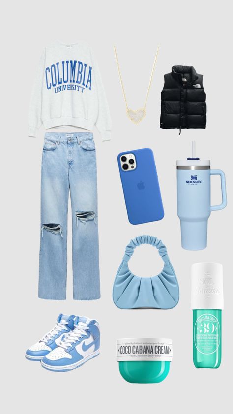 Preppy Blue Jeans Outfit, Trendy Denim Blue Back To School Bag, Cute Blue Bag For Back To School, Preppy Blue School Bags, Preppy Blue Bags For Everyday Use, Light Blue Backpack For Everyday & Back To School, Court Outfit, Cute Middle School Outfits, Middle School Outfits