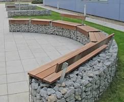 another option for fire pit area? Gabion Seating, Gabion Bench, Backyard Drainage, Gabion Fence, Science Park, Gabion Wall, Fire Pit Seating, Fire Pit Area, Coastal Gardens