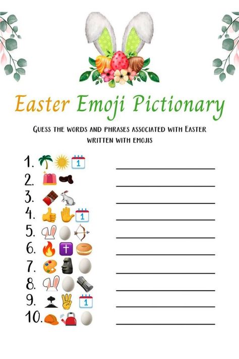 "Easter Emoji Pictionary" is a game that combines elements of the classic game of Pictionary with Easter-related emojis. In this game, players take turns drawing Easter-related emojis to represent a word or phrase, while the other players try to guess what the word or phrase is. It's a fun and interactive way to celebrate the Easter holiday, and can be played with friends, family, or online. #easteremojipictionary #happyeasterimages #happyeaster2023 Body Shop Christmas, Online Party Games, Easter Party Games, Games To Make, Emoji Pictionary, Printable Games For Kids, Game For Adults, Easter Home Decor, Emoji Games