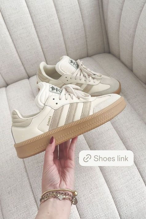 These classic and stylish Adidas sneakers are a must-have shoe for any wardrobe! The neutral color can be styled with so many outfits and they are perfect shoe for chic everyday outfits. Tap to shop! Adidas Samba Tan, Adidas Beige Sneakers, Neutral Colors Outfits, Styling Sambas, Chic Everyday Outfits, Adidas Shoes Outfit, Tan Adidas, Must Have Shoes, Cream Sneakers