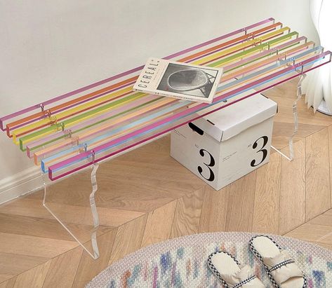 Colorful Entryway, Entryway Shoe Bench, Bench For Living Room, Acrylic Bench, Shoe Bench Entryway, Wooden Benches, Mudroom Decor, Bench Legs, Acrylic Furniture