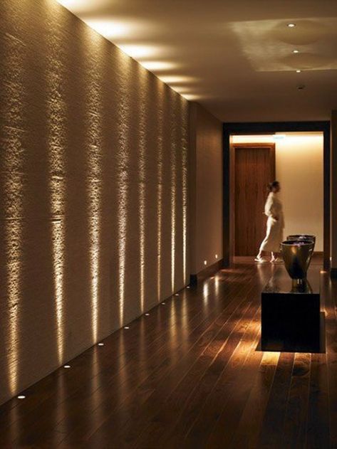 Floor Lights Hallway, Outside Wall Lighting Ideas, Lights In Flooring, Floor Recessed Lighting, Hallway Floor Lights, In Floor Lighting, Interior House Lighting, Floor Lighting Hallway, Lighting Feature Wall