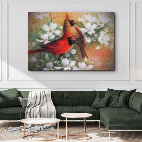 Looking for a unique way to spruce up your home décor? Consider cardinal wall art. It is a beautiful and versatile option that can be used as memorial decor or simply for home decor. Cardinals are stunning birds, and their bright red plumage is sure to add a splash of color to any room. Moreover, it is a thoughtful way to commemorate a loved one who has passed away. Dogwood Branches, Watercolor Canvas, Simple Colors, Traditional Paintings, Large Painting, Color Splash, Wall Painting, Wall Canvas, Canvas Wall Art