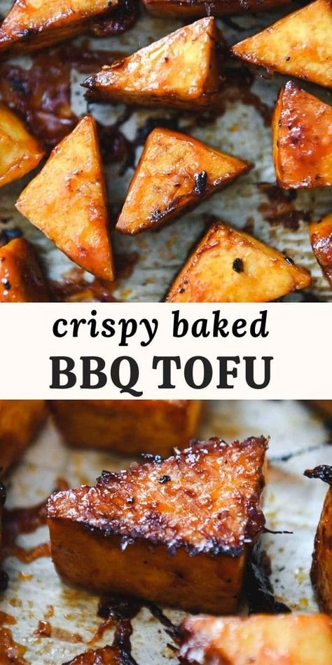 Crispy-baked BBQ tofu is the perfect plant-based protein addition to weeknight meals. It comes together in just over 30 minutes using just 5 simple ingredients, and the tofu doesn't even have to be pressed! Tofu Recipes Appetizers, Whole 30 Tofu Recipes, Crispy Bbq Tofu, Blackstone Tofu, Recipes With Extra Firm Tofu, Baked Bbq Tofu, Blackstone Tofu Recipes, Baked Tofu Marinade, Tofu Bbq Recipes