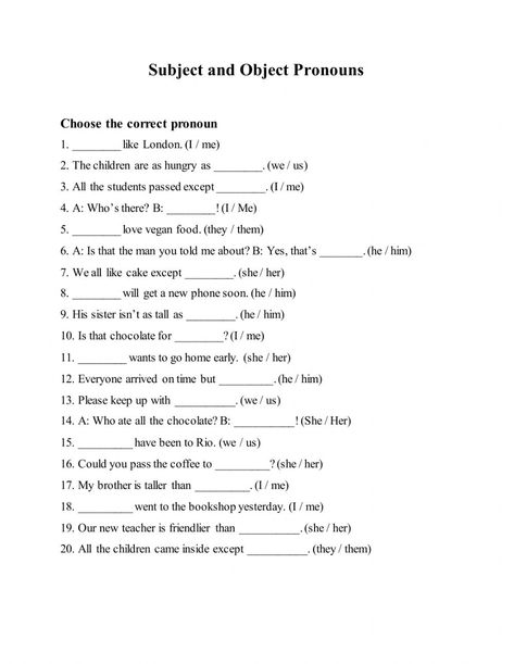 Object Pronouns Worksheets For Kids, Subject And Object Pronouns Worksheets, Object Pronouns Worksheets, Subject Pronouns Worksheet, Subject And Object Pronouns, Pronouns Exercises, Eng Grammar, Subject Pronouns, Creative Worksheets