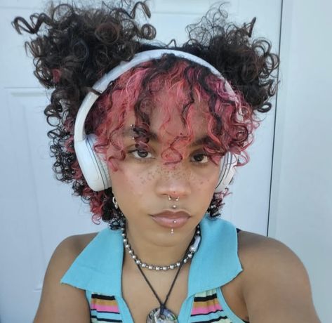 Y2k Curly Hair, Selfie Dump, Cemetery Boys, Curly Scene Hair, Dyed Curly Hair, Neon Black, Short Grunge Hair, Dyed Hair Inspiration, Dyed Natural Hair