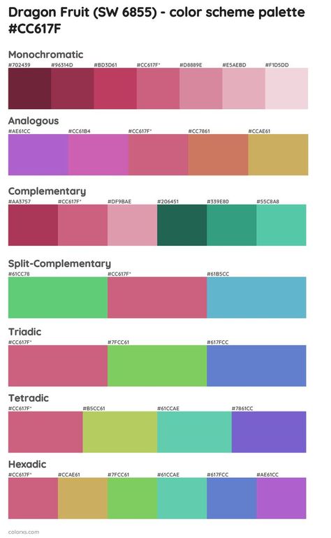 Sherwin Williams Dragon Fruit (SW 6855) Paint color palette Sw Exuberant Pink, Fruit Color Palette, Split Complementary, Sherwin Williams Colors, Paint Color Palettes, 90s Colors, Palette Color, Design Painting, Color Palette Design