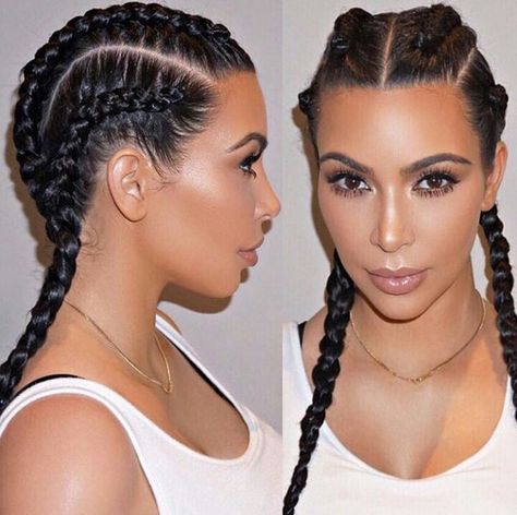 Kim K Braids, Kardashian Braids, Curly Hair Trends, Curly Hair Beauty, Two Braid Hairstyles, Kim Kardashian West, Plaits Hairstyles, Viking Hair, Pretty Braided Hairstyles