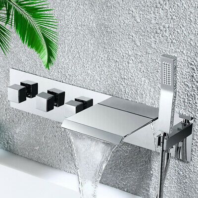 (eBay) Waterfall Bathtub Filler Tap Hand Shower 3 Handle 5 Hole Wall Mount Mixer Faucet Waterfall Bathtub, Bathtub Spout, Bathtub Filler, Copper Diy, Pipe Shelves, Shower Taps, Shower Hose, Tub Filler, Bathtub Shower