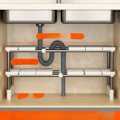 Scalable Sink Storage Rack Cabinet Storage Multi layer - Temu Kitchen Organizer Rack, Steel Storage Rack, Bathroom Cabinet Organization, Pot Storage, Utility Shelves, Space Saving Kitchen, Under Sink Storage, Under Sink Organization, Plastic Shelves