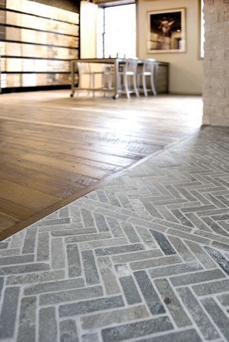 Grey Brick, Slate Flooring, Herringbone Tile, Brick Flooring, Brick Tiles, Trendy Kitchen, Transitional Decor, Kitchen Tiles, Herringbone Pattern