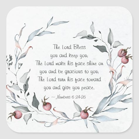 Numbers 6:24-26 The Lord Bless You Winter Floral Square Sticker Size: Small, 1½ inch. Gender: unisex. Age Group: adult. Bible Verse Numbers, Blue Silver Christmas, Bible Quotes Images, Christian Cards, Winter Floral, Christian Designs, Card Sentiments, Inspirational Scripture, Prayer Verses