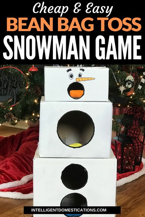 Make this cheap and easy Cardboard Box Snowman Bean Bag Toss Game for the preschoolers and toddlers to play at your Christmas party. Preschool Christmas Party, Box Snowman, Snowman Games, Christmas Party Games For Kids, School Christmas Party, Snowman Party, Xmas Games, Fun Christmas Party Games, Christmas Games For Kids