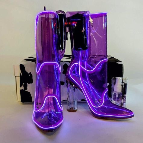 Light Up Boots, Neon Boots, Purple Platform Boots For Party, Led Platform Boots, Purple High-top Platform Boots, Glow In The Dark Platform Boots, Aesthetic Space, Purple Shoes, Neon Purple