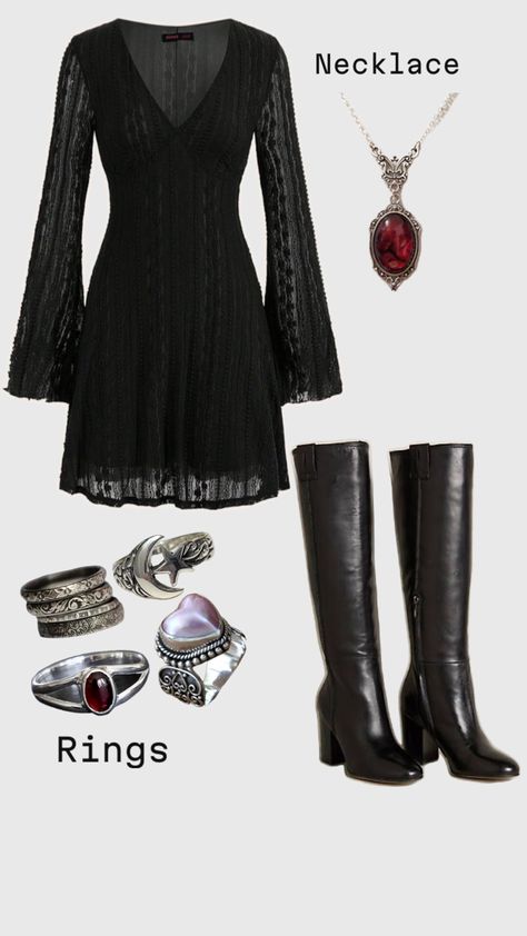 autumn outfit Love Witch Outfit, Witch Inspired Outfit, Simple Church Outfits, Dress Outfits Polyvore, Romance Goth, Halloween Costume 2022, Skirt And Dress Outfits, Witch Outfits, Twilight Outfits