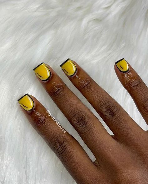 Comic Nails Designs, Yellow Matte Nails, Atl Nails, Comic Nails, Comic Book Nails, Trending Nails, Celebrity Nails, Nails On Fleek, Nails Nailart