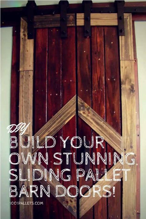 I wanted to make a set of sliding doors for the closet in this room because the bed is so far over that it gets in the way of opening the closet door. The perfect solution was to create a pair of Sliding Pallet Barn Doors! #woodworking #pallets #palletwood #door #barndoor #diy #tutorial Pallet Door, Pallet Barn, Pallet Furniture Plans, Pallet Home Decor, Pallet Walls, Building A Barn Door, 1001 Pallets, Recycled Pallets, Sliding Doors Interior