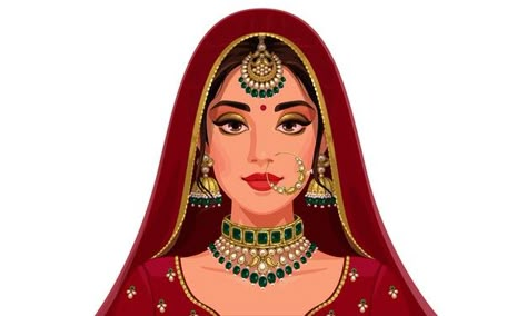 Beautiful indian bride portrait | Premium Vector #Freepik #vector #wedding #gold #people #woman