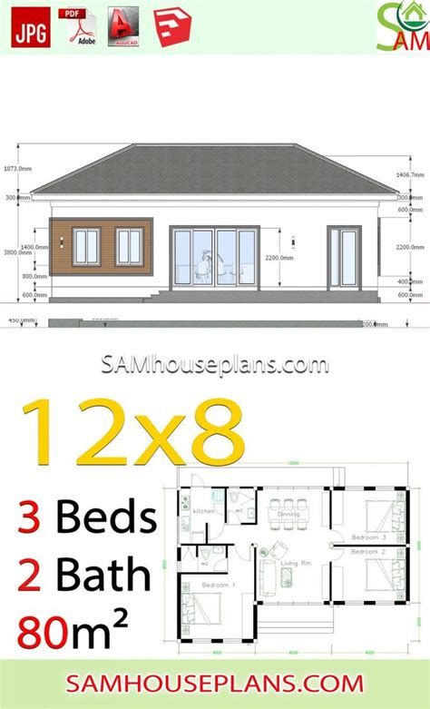 Simple House Plans 6x7 With 2 Bedrooms Hip Roof - House Double Shed Roof, Shed Roof House Plans, Hip Roof House, Shed Roof House, Hip Roof House Plans, Hip Roof Design, Flat House Design, Gable Roof House, One Bedroom House Plans