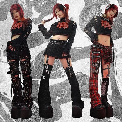 Plaid Punk Outfit, 90s Visual Kei, Visual Kei Fashion Outfits, 90s Punk Outfits, Visual Kei Outfits, Visual Kei Fashion, Dti Theme, Kei Visual, 3 Ways To Wear