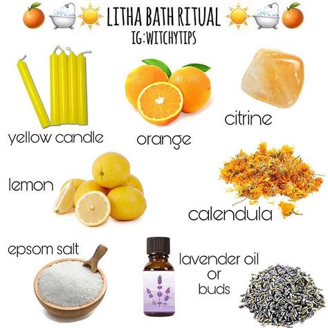 ☀ A Summer Solstice Bath Ritual! ☀ Welcome Litha, and the warmth of the Sun God & Goddess with this simple bath ritual. Litha is tomorrow, June 21st and this ritual can be done tonight, tomorrow or whenever you wish to honour Litha! 🌻 As always, be cautious with oils as it can be very slippery. Take caution when using essential oils. Strain your herbs before draining your tub to avoid clogs. Never leave a flame unattended. ⚠    #Regram via @www.instagram.com/p/By87hrY Summer Solstice Ritual, Summer Solstice Party, Solstice Party, Wiccan Sabbats, Solstice Celebration, Sweet Magic, Yellow Candles, God Goddess, Eclectic Witch