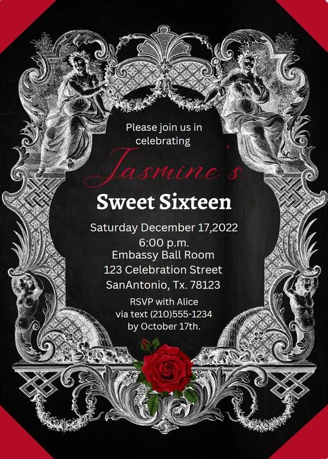 Spooky 16 Birthday, Gothic Sweet 16 Ideas, Vampire Sweet 16, Gothic Sweet 16, Red And Black Sweet 16, Goth Party Invitations, 16 Birthday Invitation Template, Vampire Invitations, Goth Birthday Invitations