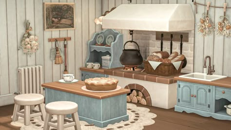 Animal Crossing Kitchen Floor Code, Acnh Indoor Ideas, Acnh Ranch House, Animal Crossing Blue Aesthetic, Acnh House Ideas Exterior, Cottage Core Animal Crossing, Acnh Idea, Acnh Interior, Cottagecore Animal Crossing