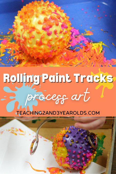 Looking for an easy toddler process art activity? Try painting with sensory balls!  #toddlers #art #process #activity #paint #finemotor #teaching2and3yearolds Infant Activities Art And Craft, Infant Process Art Activities, Sensory Art For Preschoolers, Ball Crafts For Toddlers, Sensory Art For Toddlers, Toddler Process Art, Process Art Ideas, Sensory Painting, Baby Armadillo