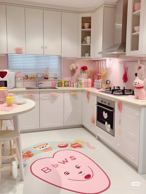 Dapur Pink, Uni Flat, Colorful House Decor, Casa Aesthetic, Pastel Kitchen, Pastel Home Decor, White Room Decor, Shabby Chic Room, Pastel House