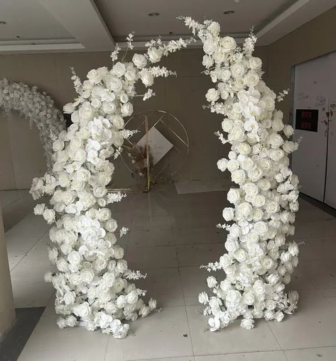 Church Wedding Decorations Elegant, Pearl Wedding Decor, White Arch Backdrop, Zanzibar Wedding, Wedding Decor Backdrop, Pearl Wedding Decorations, Wedding Drapery, Red Carpet Theme, White Wedding Arch