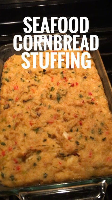 Savannah Seafood Stuffing, Crawfish Dressing Cornbread, Seafood Cornbread Dressing Louisiana, Seafood Dressing Louisiana, Seafood Stuffing Recipes, Cajun Stuffing, Shrimp Cornbread, Seafood Cornbread Dressing, Cajun Dressing