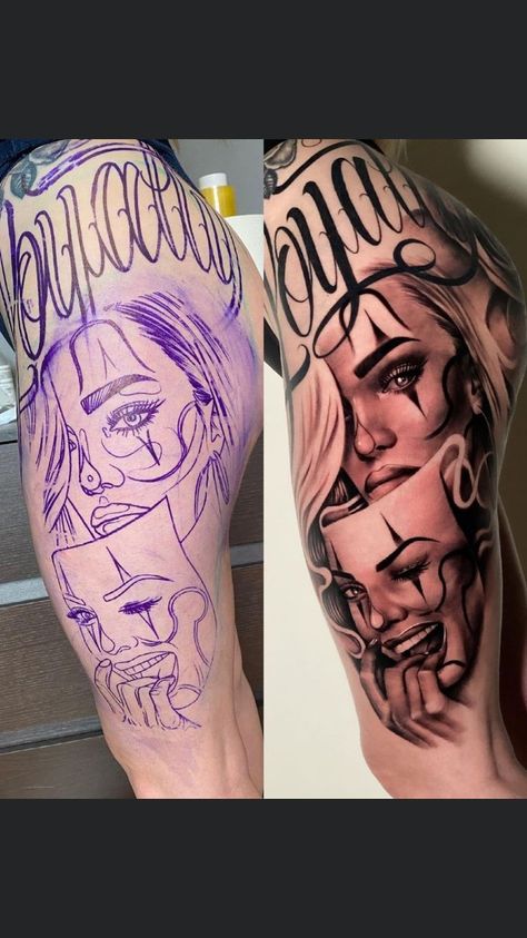 Cute Thigh Tattoos, Chicanas Tattoo, Chicano Tattoos Sleeve, Catrina Tattoo, Cherub Tattoo, Mystical Tattoos, Full Leg Tattoos, Gangsta Tattoos, Sleeves For Women