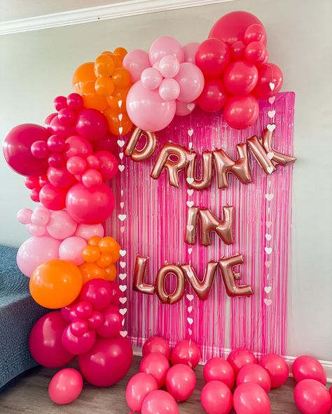 Thank you, Beyoncé, for writing this song so we could nail this theme. 😘🫣🤭 • • #balloongarland #balloondecor #drunkinlove #bacheloretteparty #bachthemes #partyideas #2025bride Pink And Orange Bachelorette Theme, Bachelorette Party Pink And Orange, Valentine Bachelorette Party, Red And Pink Bachelorette Party, Hen Party Decor, Drunk In Love Bachelorette Party Theme, Love Bachelorette Theme, Pink Orange Bachelorette, Sunset Bachelorette Theme