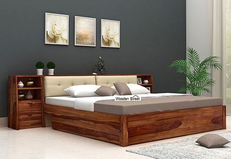 Wooden King Size Bed, Bed Designs With Storage, Wooden Double Bed, Simple Bed Designs, Double Bed With Storage, Double Bed Designs, Wood Bed Design, King Storage Bed, Wooden Bed Design