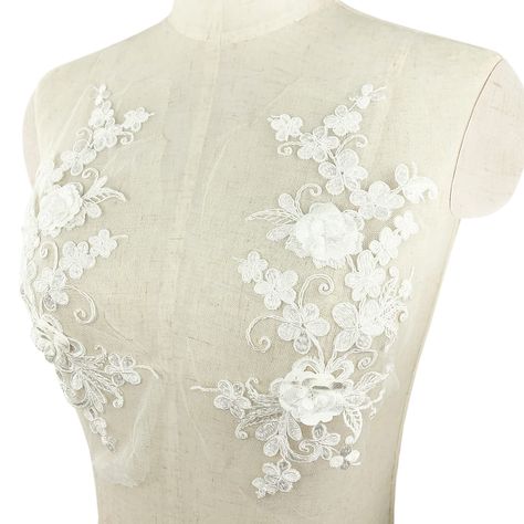 PRICES MAY VARY. 【Package Content】- Come with 1 pair of 3D flower lace bridal appliques, exquisite craftsmanship and meet your needs of wedding dress DIY craft project 【Design】- Delicate 3D polyester lace flower & lace embroidery on polyester tulle with car bone design (car bone lace is a kind of corded lace), gorgeous and not easy to deform, look more vivid and real 【Dimension 】- Size of one floral embroidered patch is 11" x 4.7" / 28cm x 12cm (Length x Width), allow you to DIY your personalize Handmade Wedding Dress, Embellished Wedding Dress, Dress Decoration, Handmade Wedding Dresses, Bridal Applique, Diy Wedding Dress, Repair Clothes, Diy And Crafts Sewing, Corded Lace