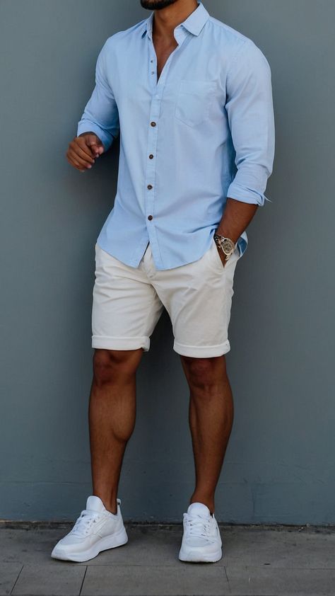 Summer Look For Men, Men Outfits Polo Shirts, Men’s Summer Wear, Beach Trip Outfits Men, Men’s Spring Fashion 2025, Men’s Outfits For Italy, Mens Fashion Miami, Royal Blue Men Outfit, Men’s Polo Casual Outfits