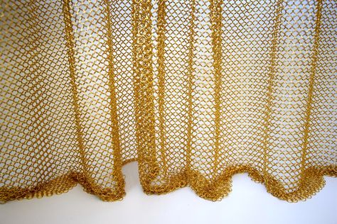 Chainmail Curtain, Gold Chainmail, Interior Design Restaurant, Low Expectations, Curtain Divider, Space Divider, Metal Net, Space Dividers, Gold Curtains