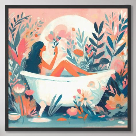 Bathtub Women, Craftsman Paintings, Painting Bathtub, Moon Magick, In The Bathtub, Bath Art, Journal Book, Art Project, Painting Art